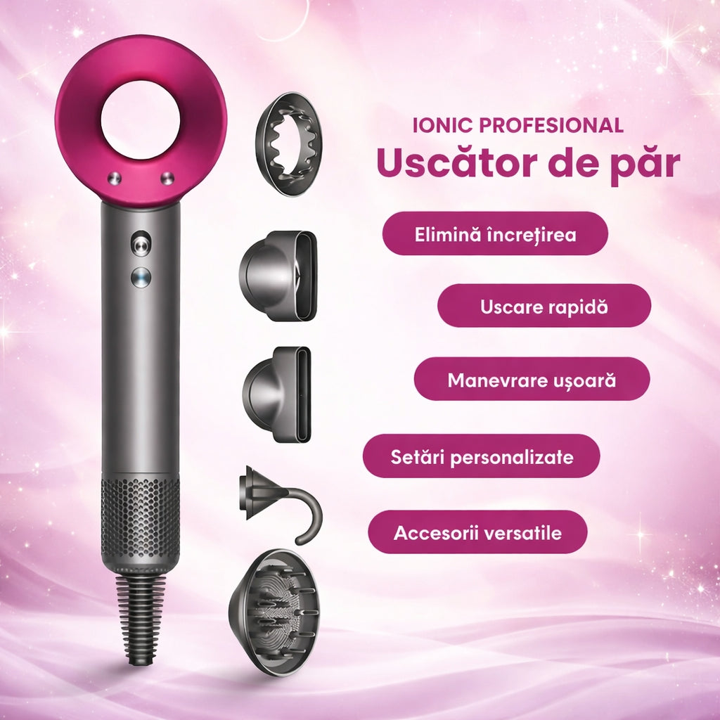 Uscător de Păr Profesional cu Ionizare – Silențios, 1600W, Control Avansat Temperatură