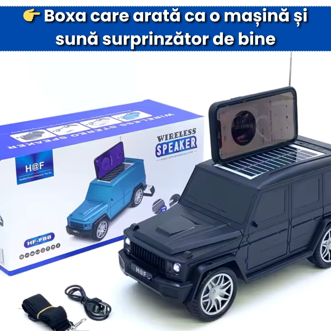Boxă Portabilă Tip Mașină cu Încărcare Solară și Bluetooth 5.0