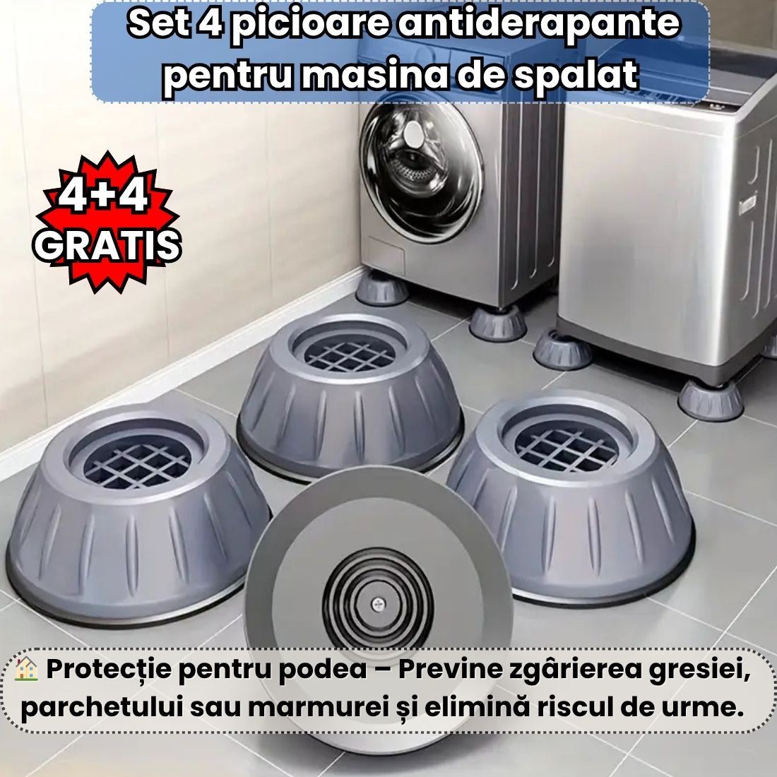 Set 2 de Suporti Anti-Alunecare & Anti-Zgomot – Protejează Podeaua și Aparatele
