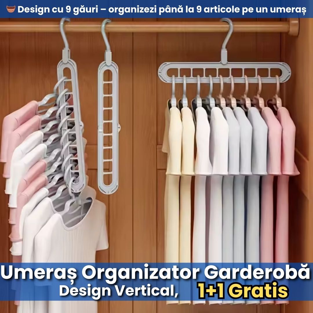 Umeraș Organizator Garderobă – 9 Găuri, Pliabil