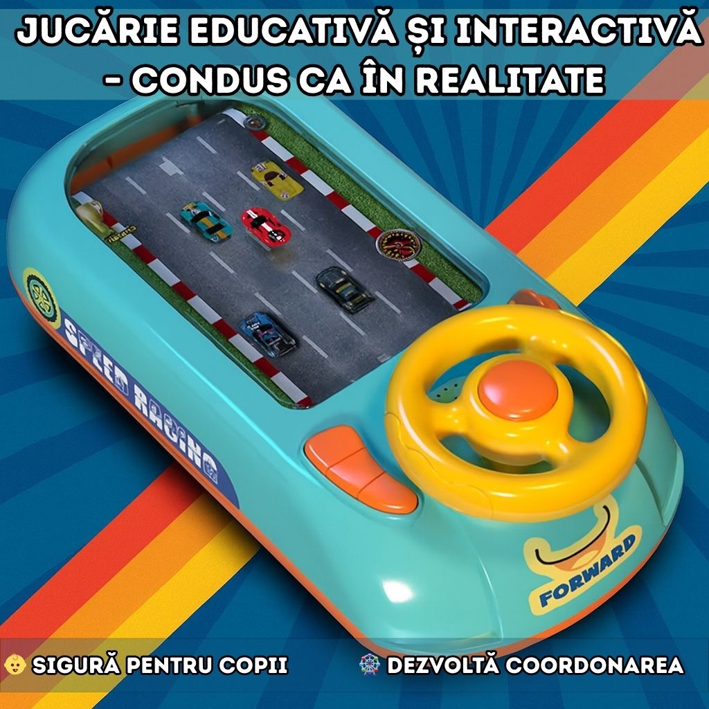Jucarie Interactiva Volan de Condus cu Circuit Curs - Sunete si Functii, Alimentare USB, pentru Copii