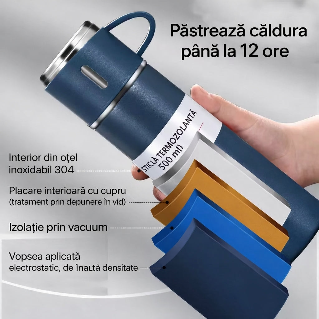Termos din Inox rezistent - 500 ml cu 3 Căni Incluse