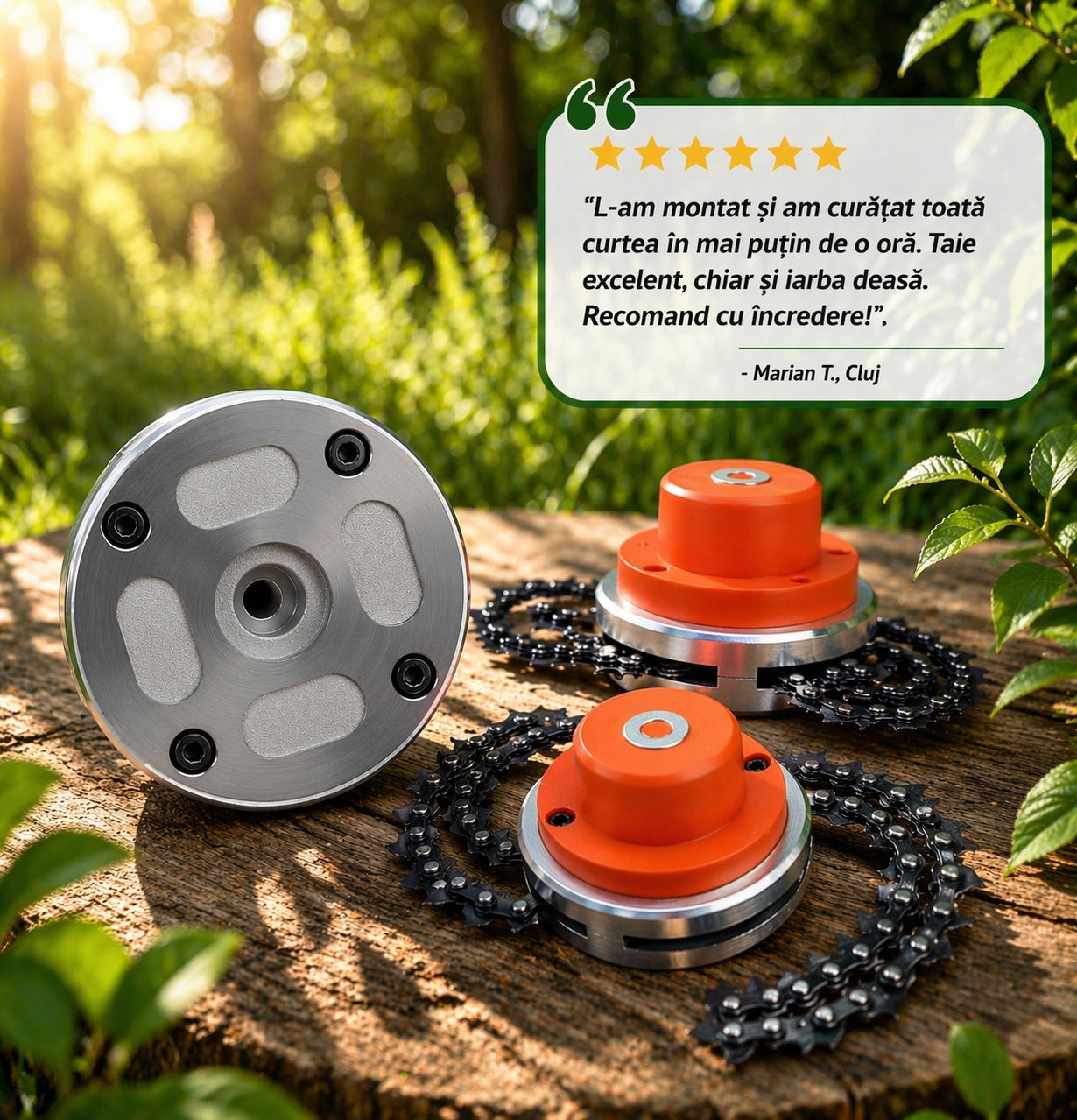Set de 2 Accesorii cu lant pentru motocoasa – Ideal pentru iarba tare si arbusti