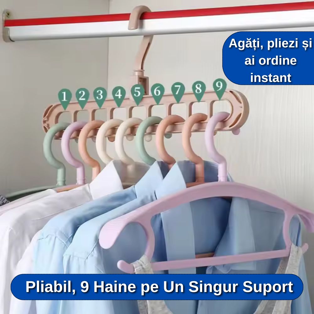 Umeraș Organizator Garderobă – 9 Găuri, Pliabil