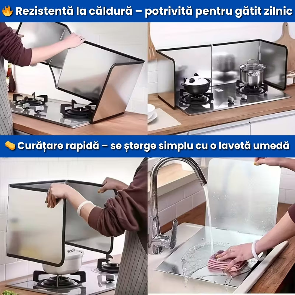 Protecție Anti-stropi pentru Aragaz – 4 Plăci, Pliabilă, Aluminiu, Dimensiune Mare