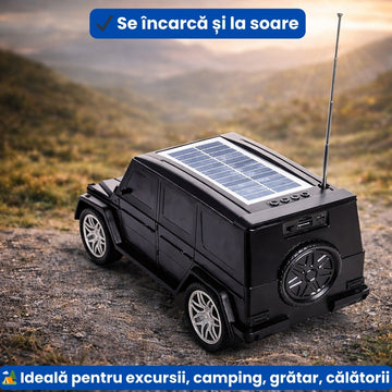 Boxă Portabilă Tip Mașină cu Încărcare Solară și Bluetooth 5.0