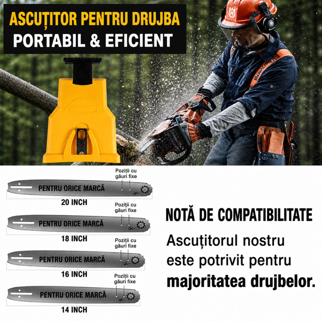 Set de 2 Ascuțitoare Lanț Drujbă –  Unealta perfectă. Tăiere Perfectă în Doar Câteva Secunde !