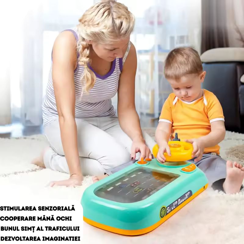 Jucarie Interactiva Volan de Condus cu Circuit Curs - Sunete si Functii, Alimentare USB, pentru Copii