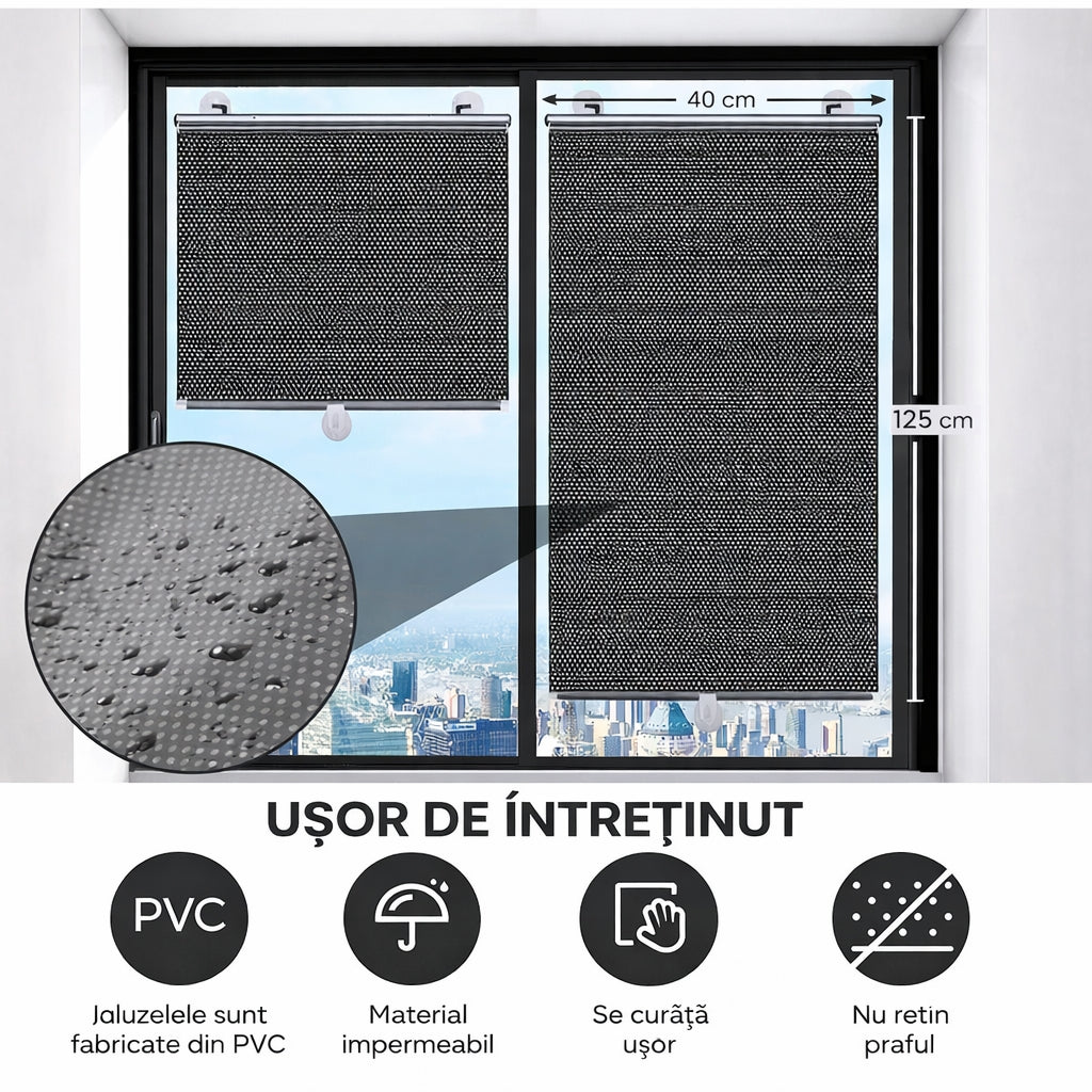 Set de 2 jaluzele de fereastra cu fixare simpla 125x68cm – Portabila, reglabila