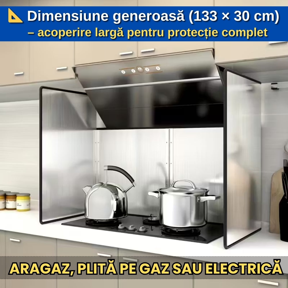 Protecție Anti-stropi pentru Aragaz – 4 Plăci, Pliabilă, Aluminiu, Dimensiune Mare