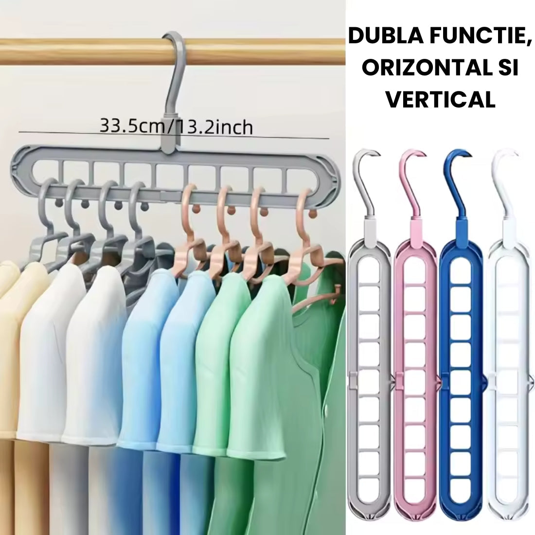 Umeraș Organizator Garderobă – 9 Găuri, Pliabil