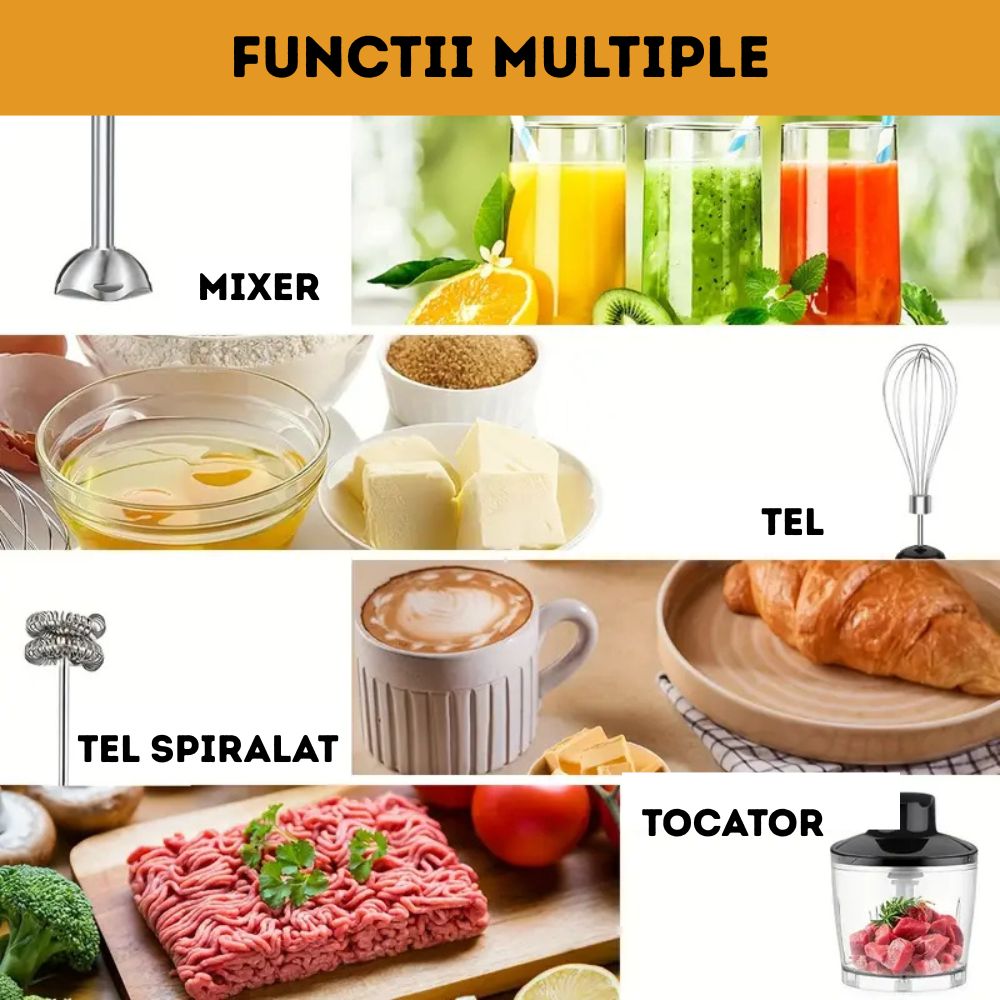 Blender de mana 5 in 1 - Otel inoxidabil, Compact si Puternic
