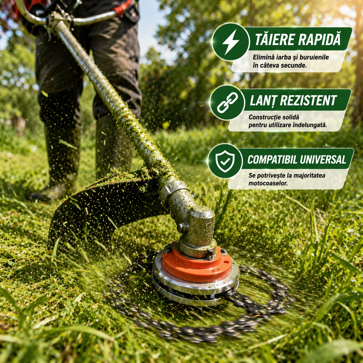 Set de 2 Accesorii cu lant pentru motocoasa – Ideal pentru iarba tare si arbusti