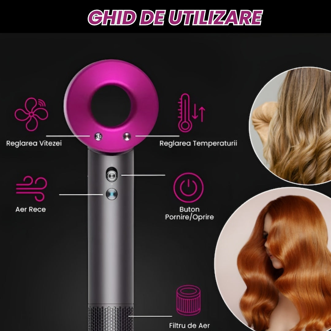 Uscător de Păr Profesional cu Ionizare – Silențios, 1600W, Control Avansat Temperatură
