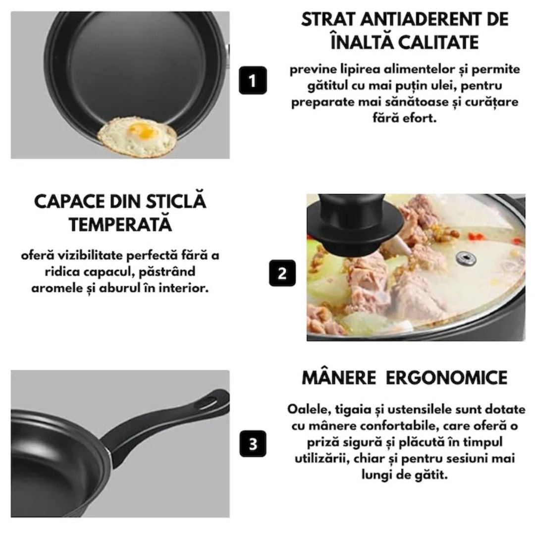 Set 13 Piese Oale și Tigăi Antiaderente cu Accesorii - Eleganță și Performanță în Bucătăria Ta