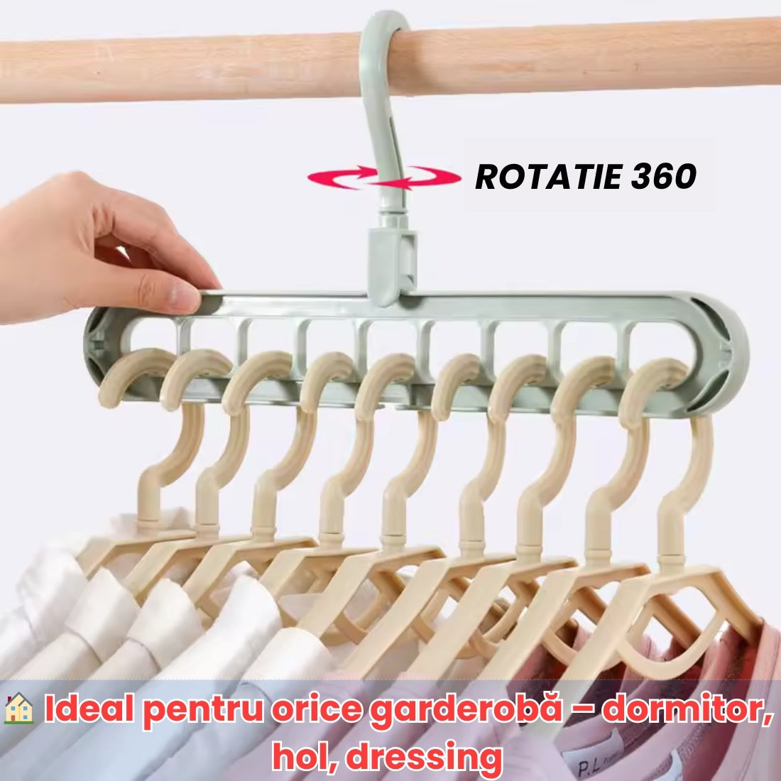 Umeraș Organizator Garderobă – 9 Găuri, Pliabil