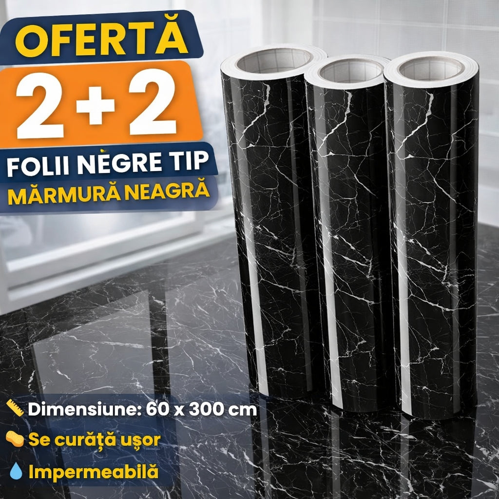 Folie Decorativă Autoadezivă Marmură Neagră pentru Mobilă și Blaturi