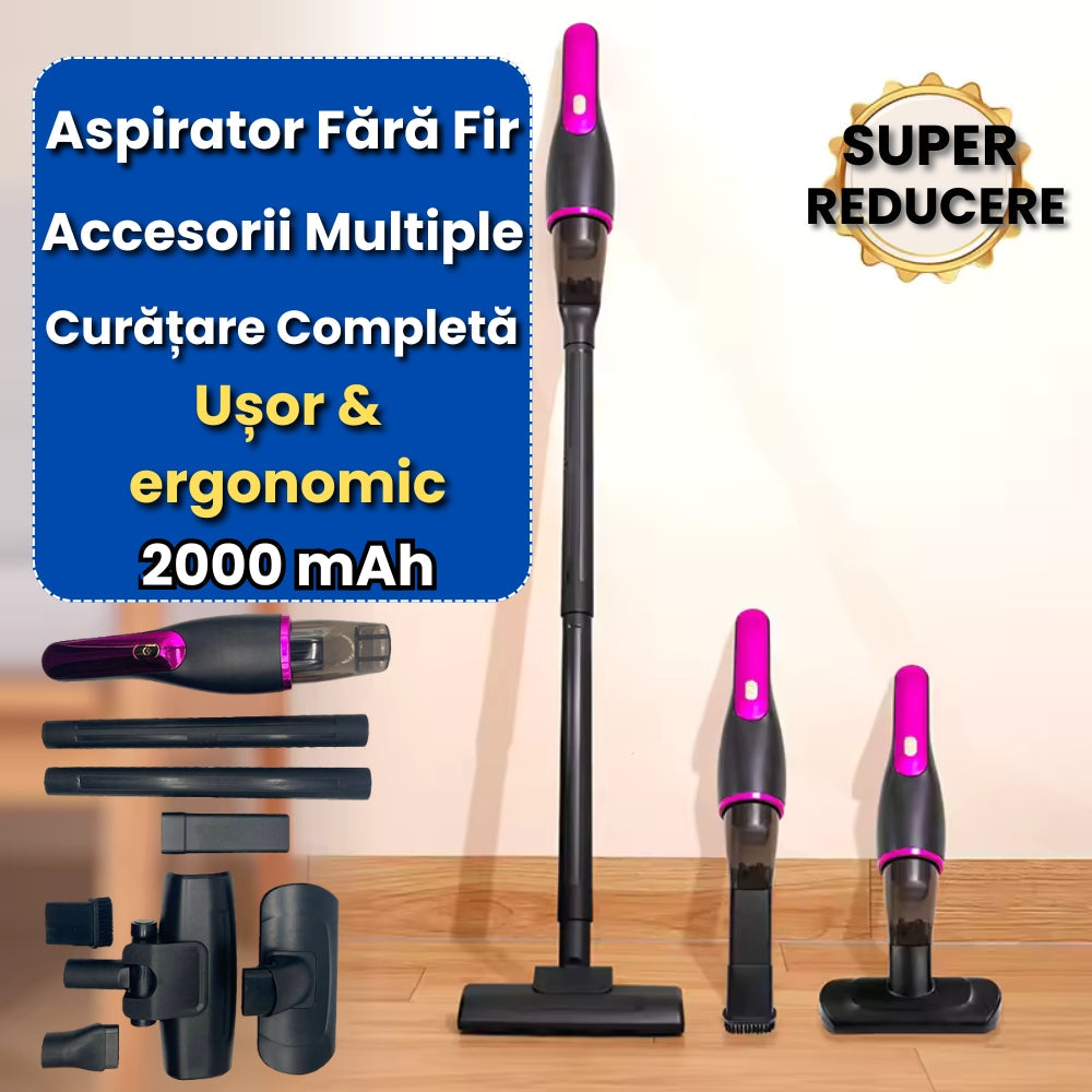 Aspirator Fără Fir 3 în 1 – 2000 mAh, Accesorii Multiple Incluse
