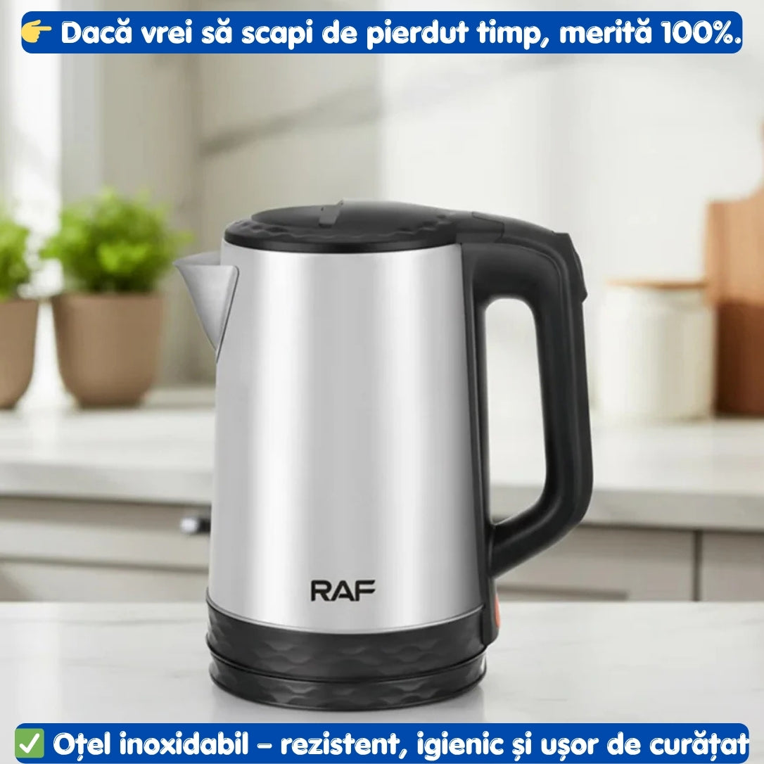 Fierbător Electric RAF 1800W din Inox – Capacitate 2 L, Fierbere Rapidă, Oprire Automată, Bază 360° & Fără BPA