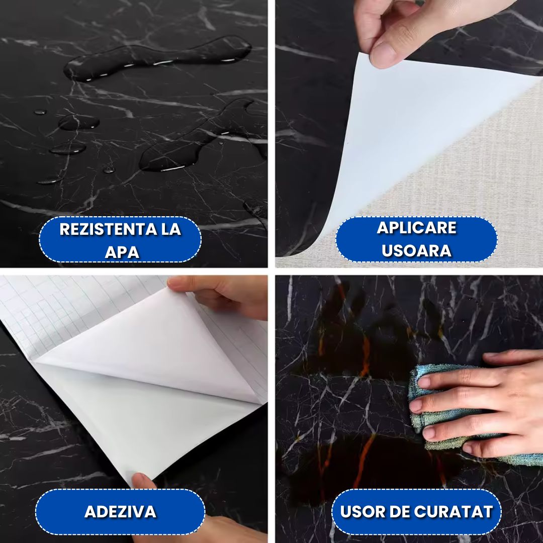 Folie Decorativă Autoadezivă Marmură Neagră pentru Mobilă și Blaturi