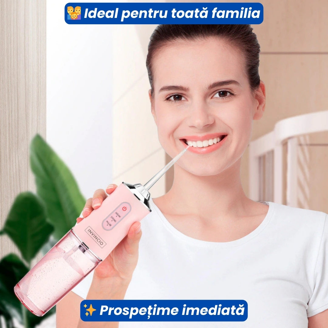 Set de 2 irigatoare Orale Portabile cu 4 Capete și 3 Moduri de Jet – Curățare Profesională Acasă