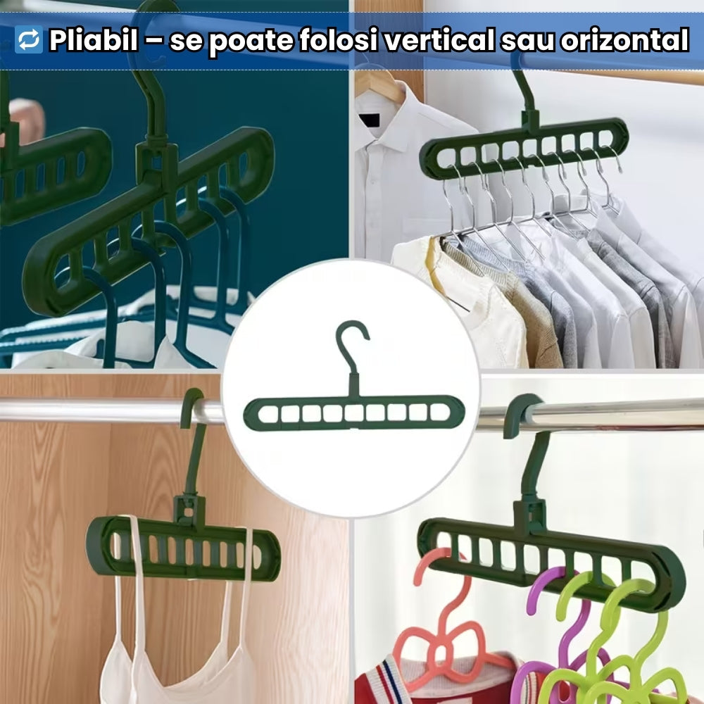 Umeraș Organizator Garderobă – 9 Găuri, Pliabil