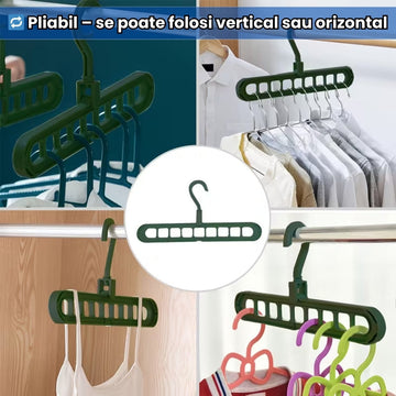 Umeraș Organizator Garderobă – 9 Găuri, Pliabil
