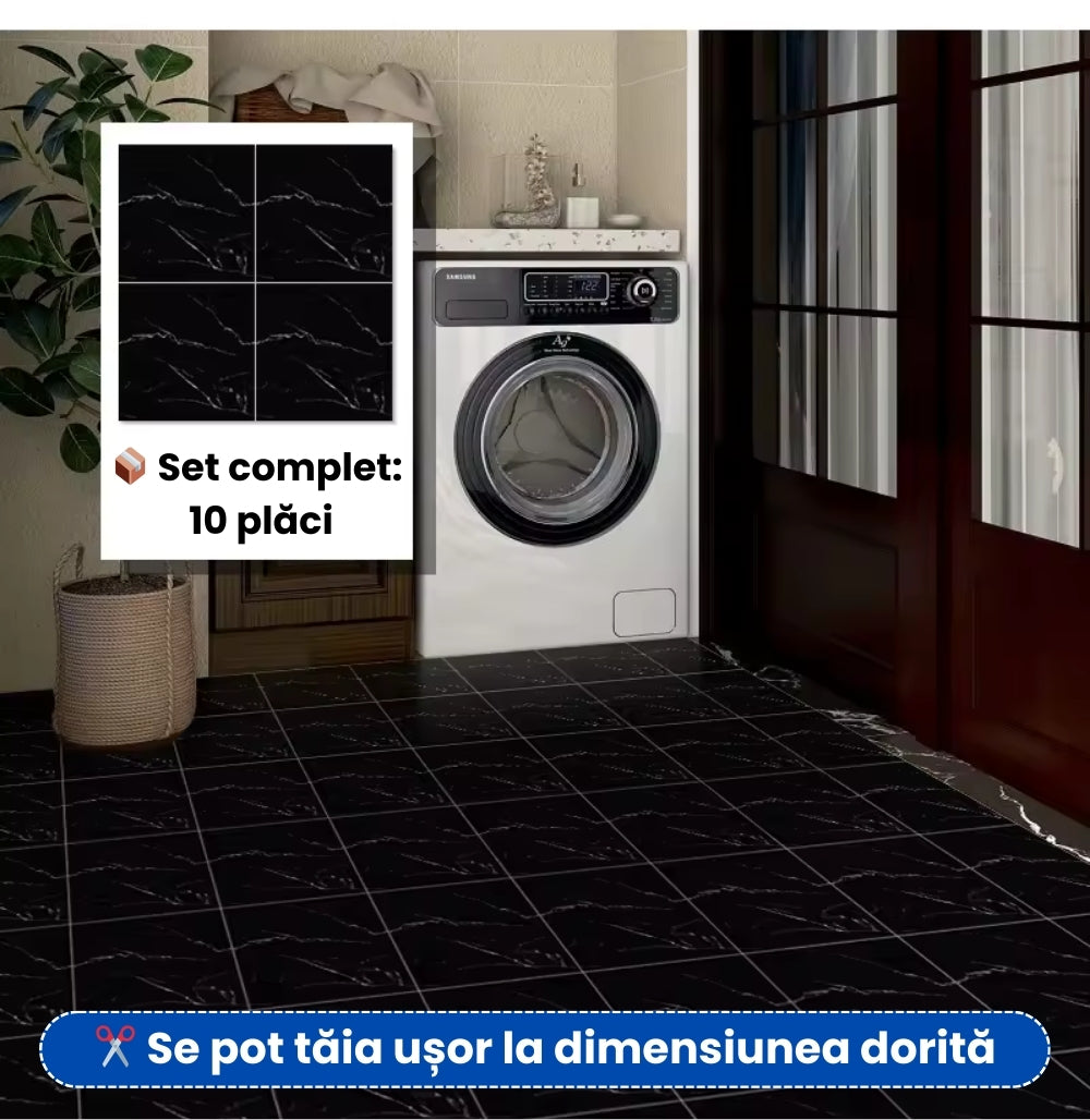 Plăci PVC Autoadezive Tip Marmură Neagră 60×60 cm – Set 10 Bucăți