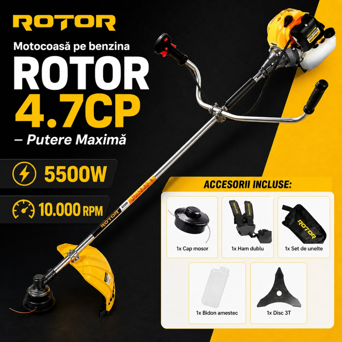 Motocoasă pe Benzină ROTOR 4.7CP – Putere Extremă pentru Orice Tip de Vegetație