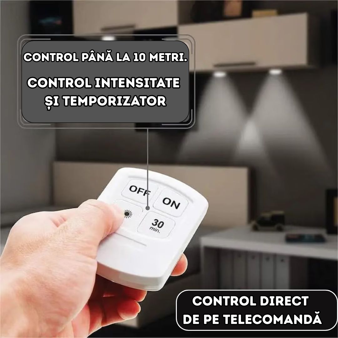 Set 3 Lămpi LED cu Telecomandă – Intensitate Reglabilă, Lipire Fără Urme, Iluminat Modern și Eficient