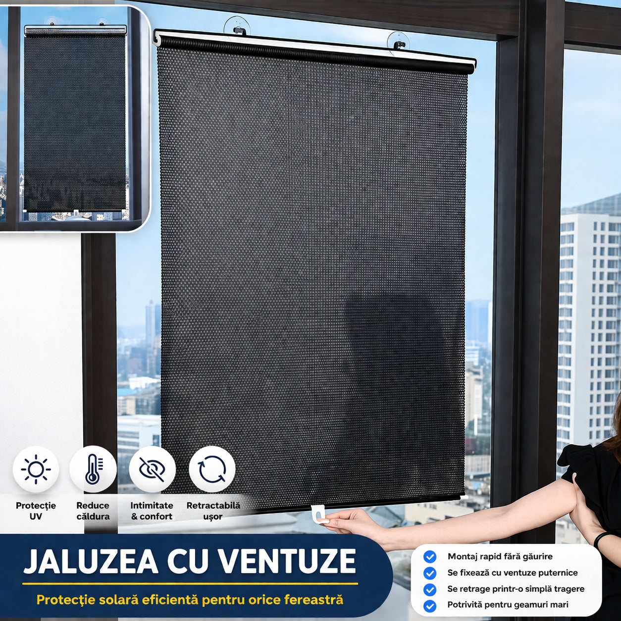 Set de 2 jaluzele de fereastra cu fixare simpla 125x68cm – Portabila, reglabila