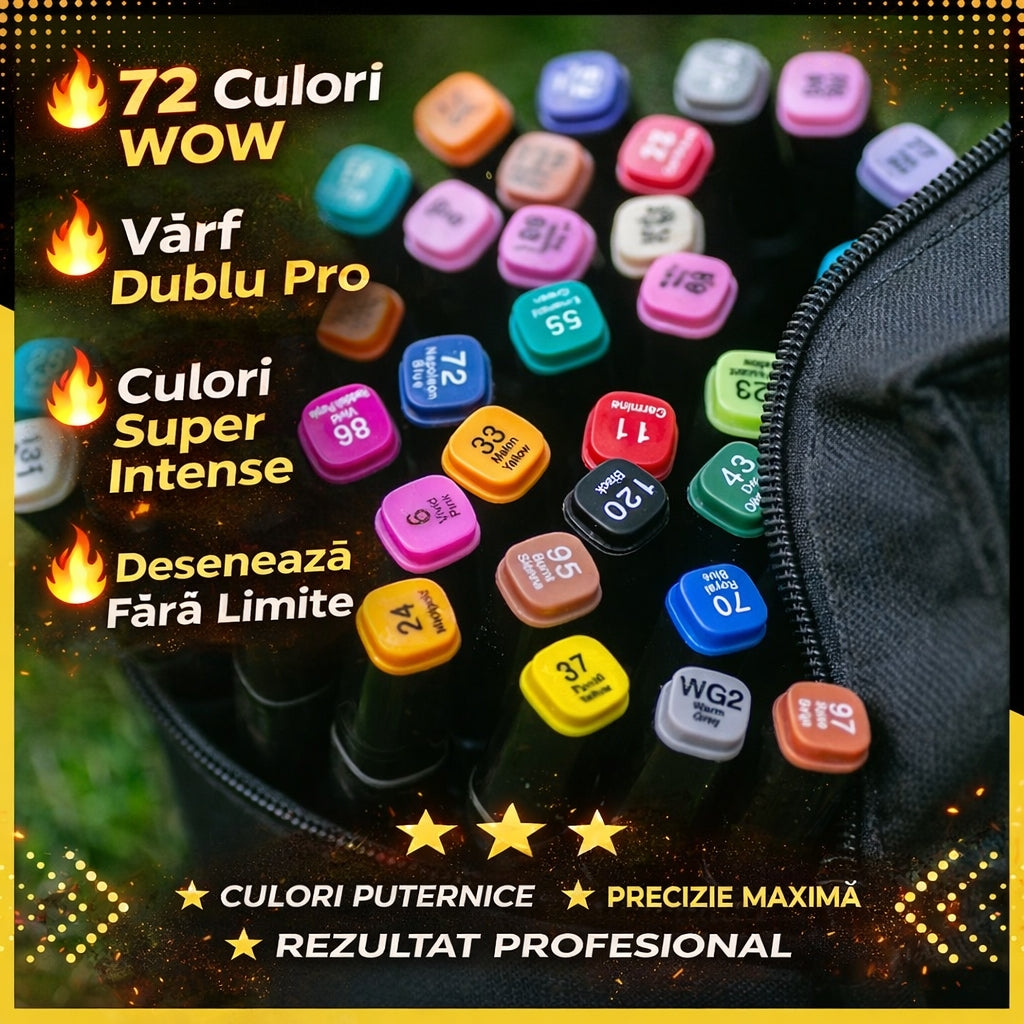 Set Profesional 36 Markere Colorate Touch, Culori Vibrante, Vârf Subțire și Lat