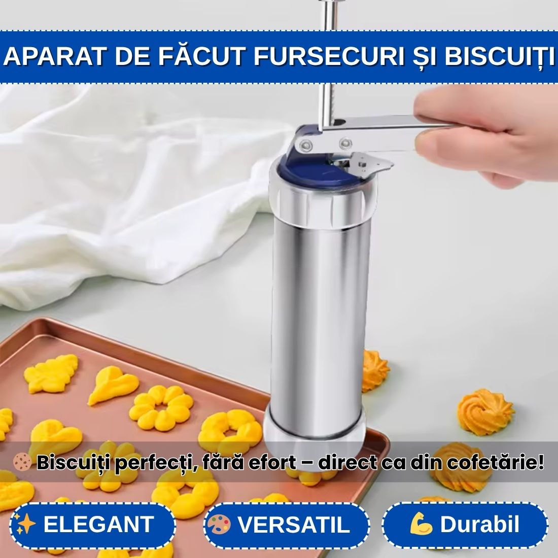 Aparat de Făcut Biscuiți cu 10 de Forme și 4 Duze – Ușor de Folosit, Rezultate Perfecte de Fiecare Dată