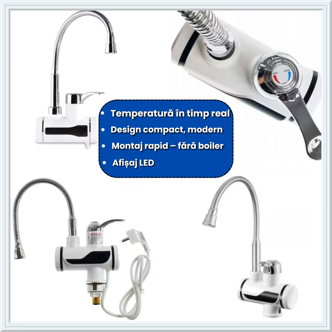 Robinet Electric cu Încălzire Instant – 3000W, Apă Caldă Rapid, Afișaj Digital, 360°