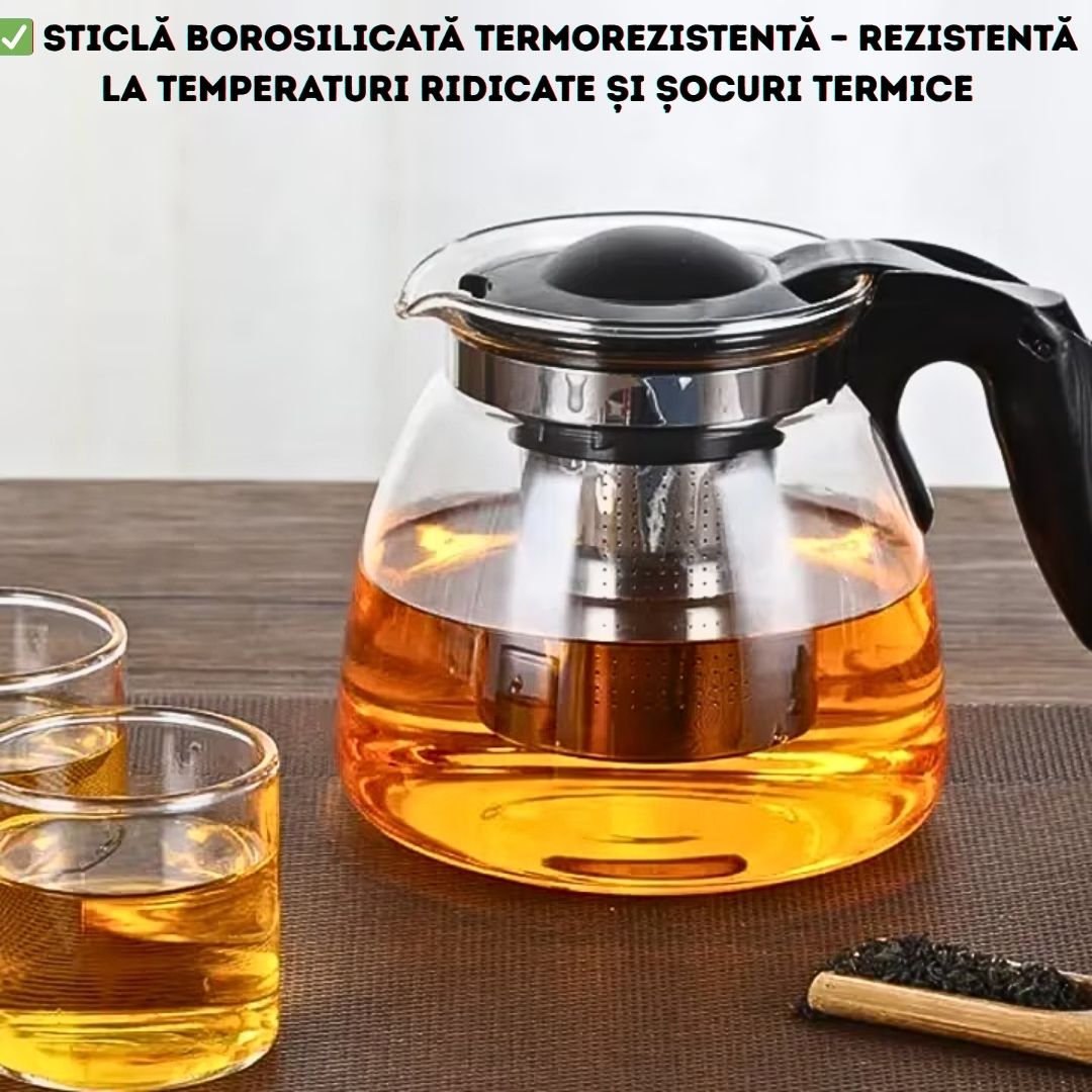 Ceainic din sticlă termorezistentă cu infuzor din inox – 1100 ml