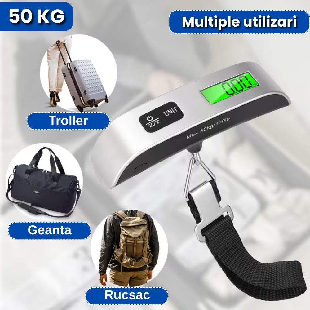 Cântar Digital Portabil pentru Bagaje, Sacose – Max 50KG cu Afișaj LCD si temperatura