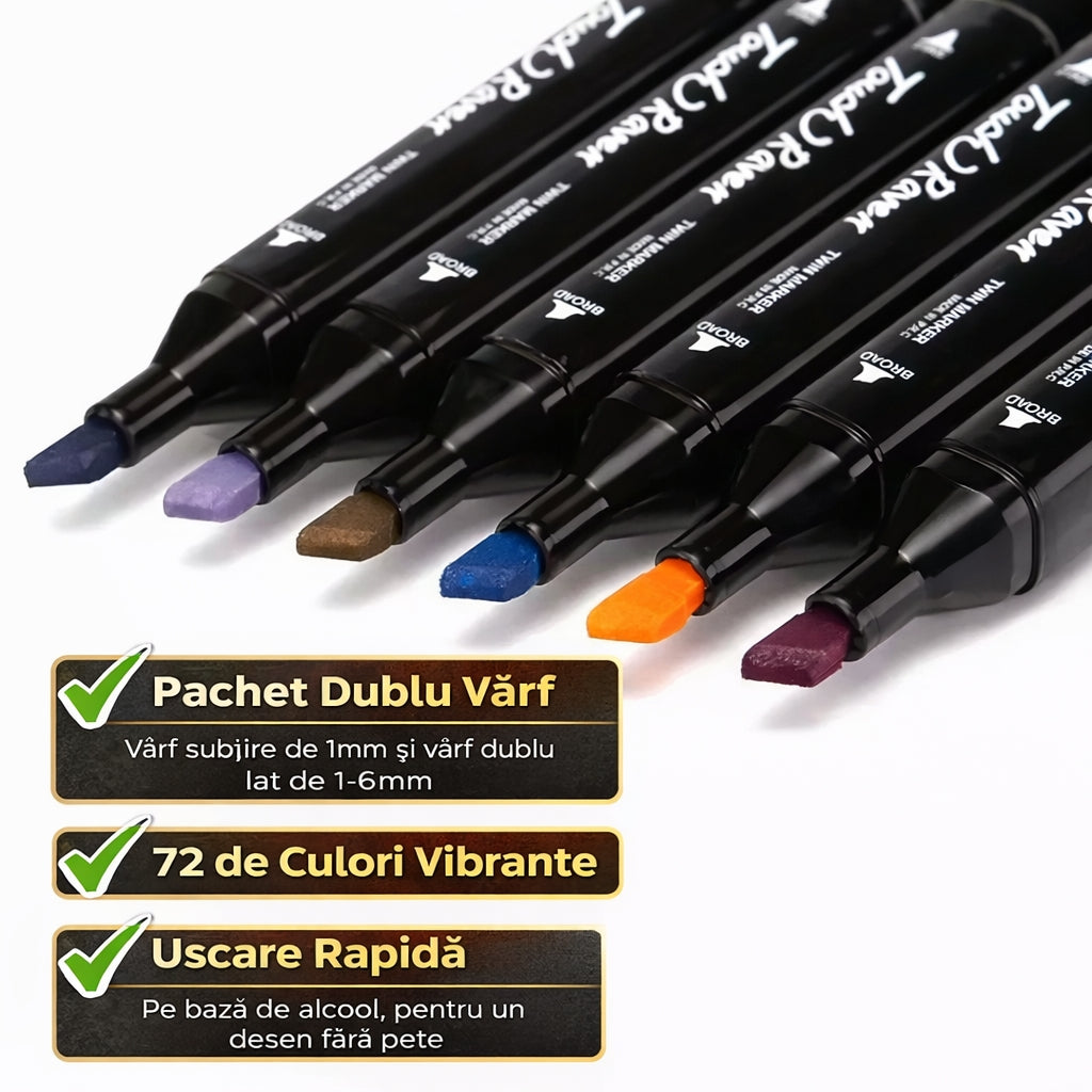 Set Profesional 36 Markere Colorate Touch, Culori Vibrante, Vârf Subțire și Lat