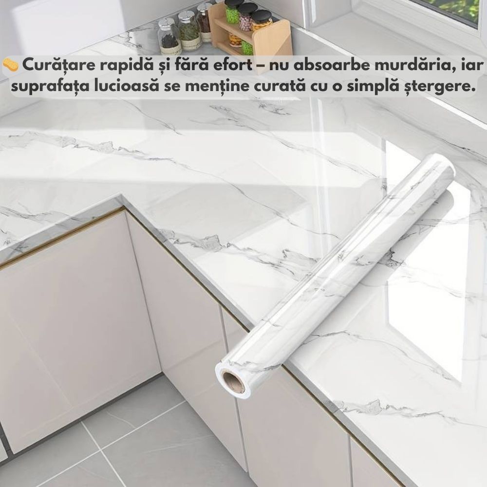 Set de 6 folii Decorative Autoadezive Marmură Albă Premium – 60×300 cm