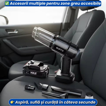 Aspirator Auto cu Acumulator Puternic, 6 Capete Incluse, Curățare Rapidă și Eficientă 100 W