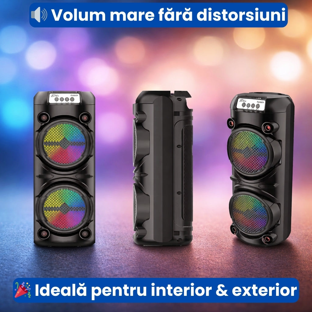 Boxă Portabilă 120W cu Lumini RGB – Sunet Puternic & Microfon Inclus