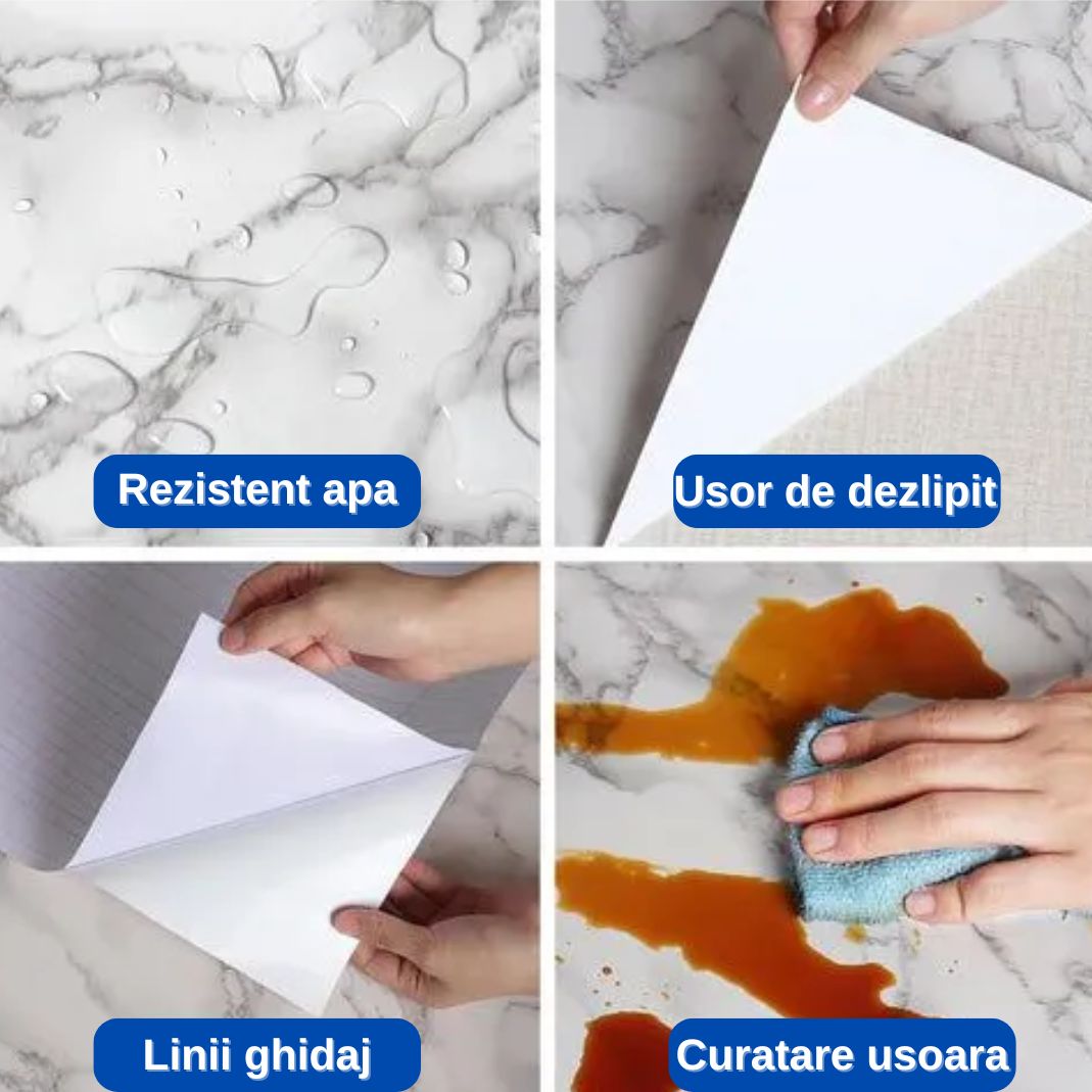 Set de 6 folii Decorative Autoadezive Marmură Albă Premium – 60×300 cm