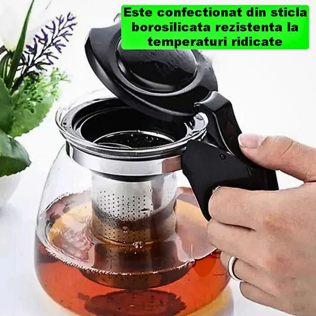 Ceainic din sticlă termorezistentă cu infuzor din inox – 1100 ml