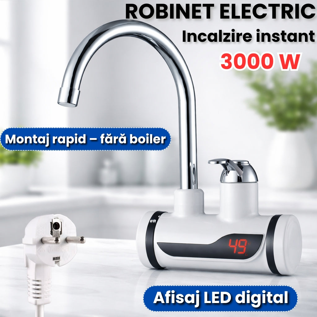 Robinet Electric cu Încălzire Instant – 3000W, Apă Caldă Rapid, Afișaj Digital, 360°